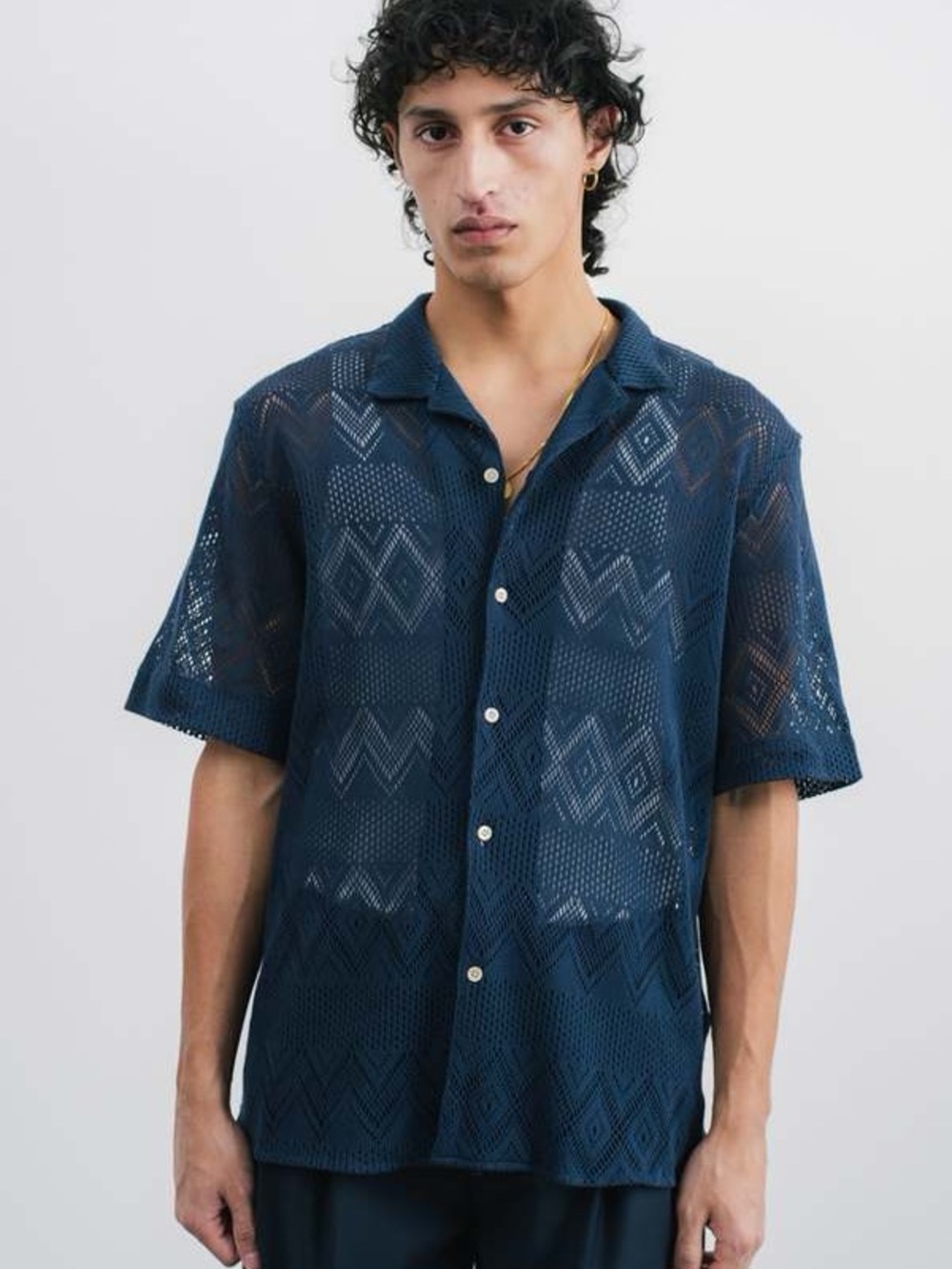 A KIND OF GUISE GIOIA SHIRT in MIDNIGHT CROCHET Blue Button Down Men’s Medium